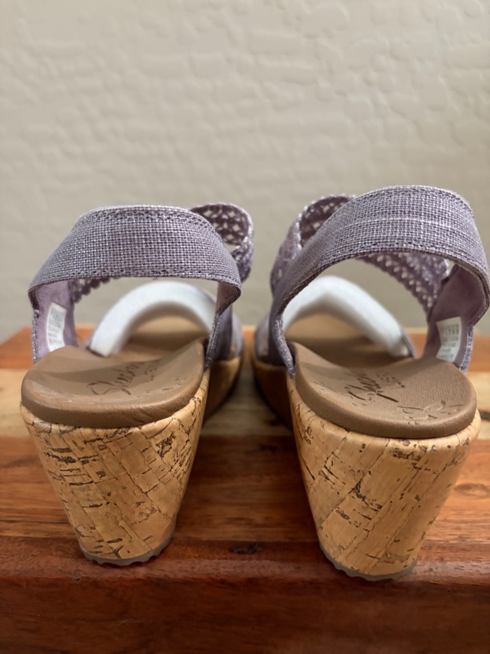 Skechers Mauve Fabric Wedge Sandals with Cork Platform - Picture 3 of 6